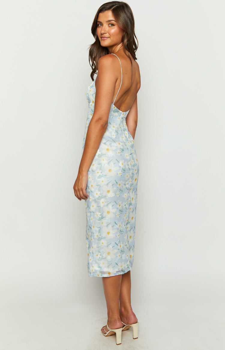 Paloma Blue Floral Midi Dress – Beginning Boutique