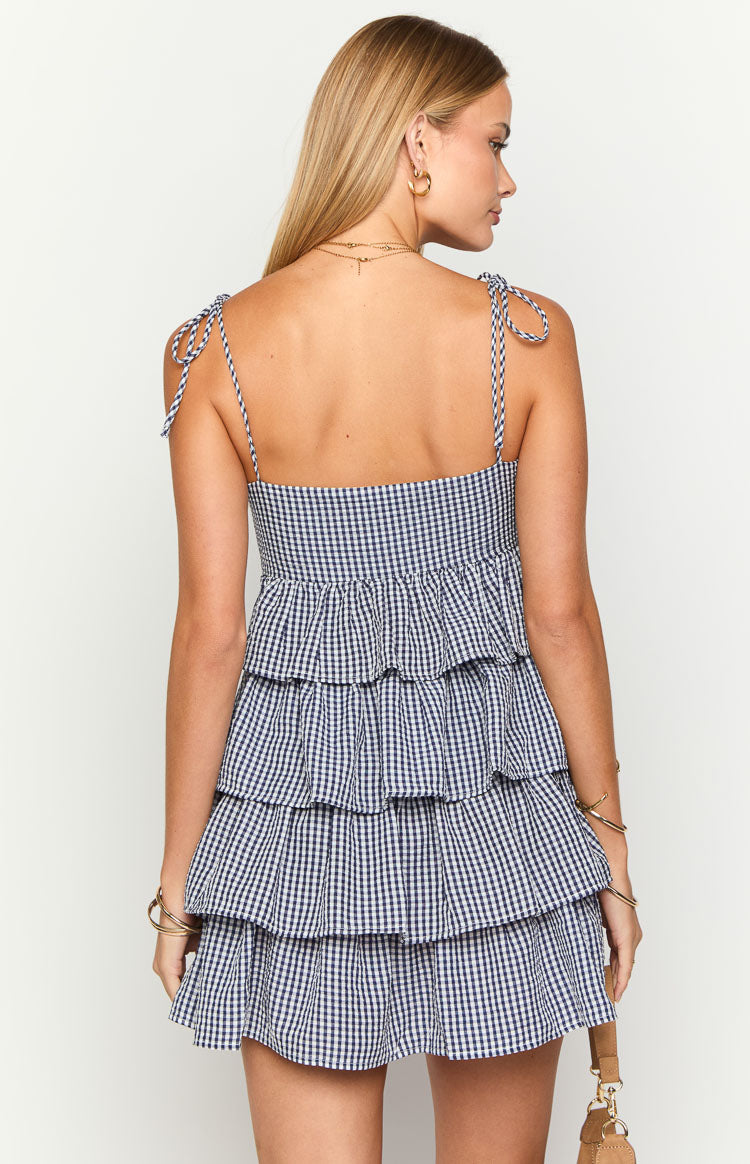 Paolo Navy Gingham Ruffle Mini Dress Image
