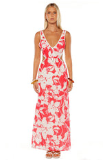 Perez Red Floral Cut Out Maxi Dress Image