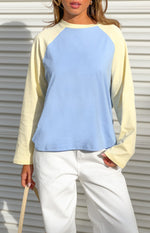 Perry Blue Contrast Raglan Sleeve Top - PRE ORDER