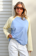 Perry Blue Contrast Raglan Sleeve Top - PRE ORDER