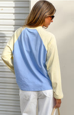 Perry Blue Contrast Raglan Sleeve Top - PRE ORDER