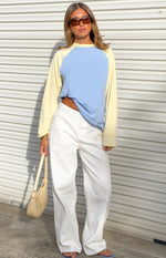 Perry Blue Contrast Raglan Sleeve Top - PRE ORDER