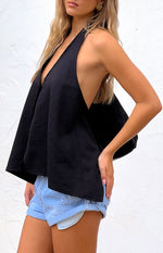 Petie Black Linen Blend Top Image