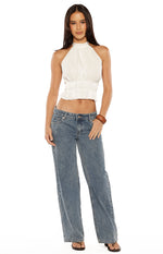 Peyton White Ruched Halter Neck Top Image