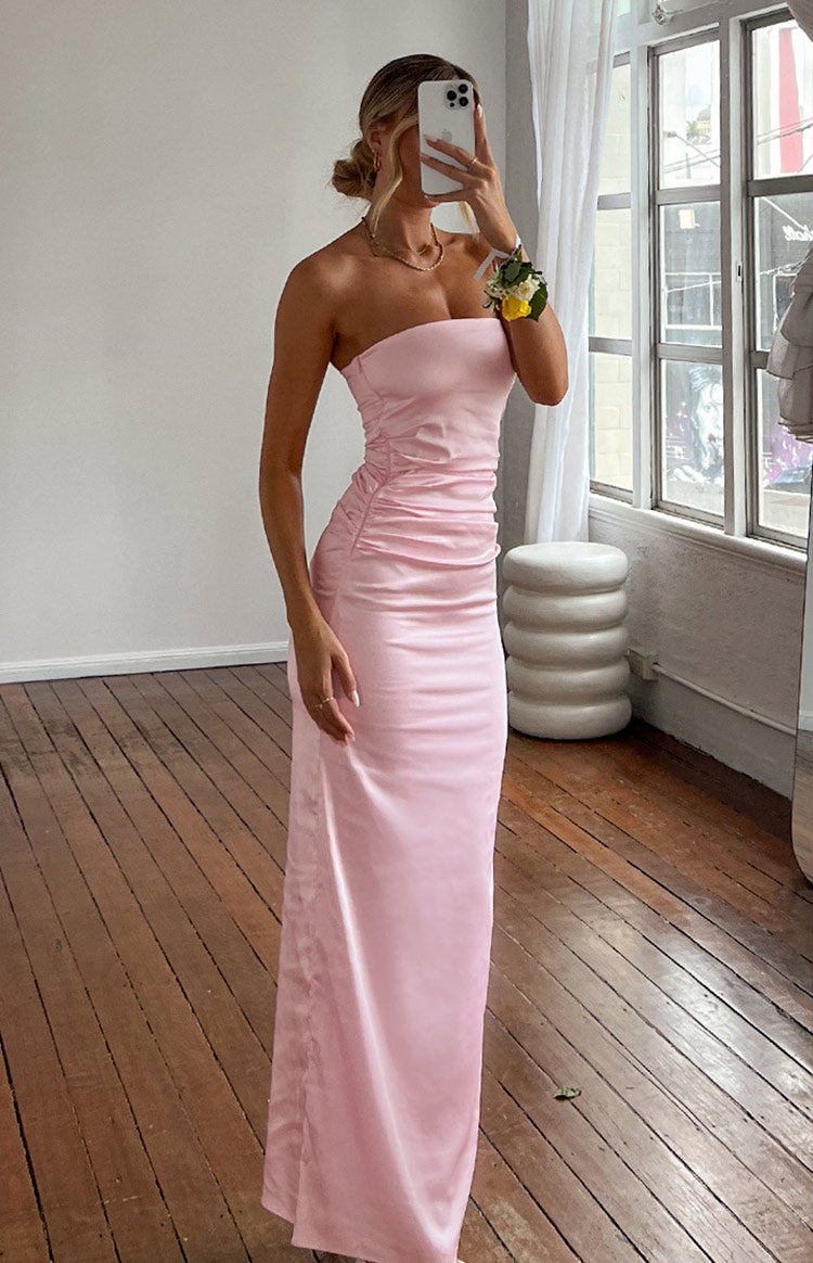 pink strapless dress long Petal and Pup Women's Anabella Maxi Elegant and sophisticated Pink Strapless Bustier Maxi Dress