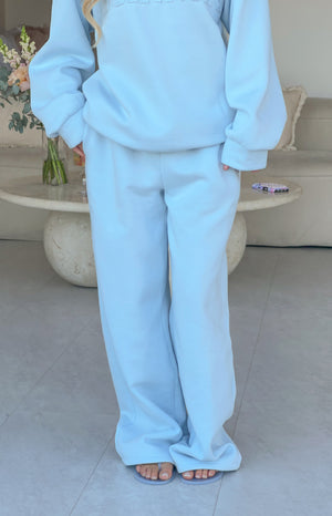 Beginning Boutique Pip Blue Mid Rise Slouch Fit Trackpants light blue soft fleece wide leg trackpants