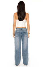 Posey Mid Wash Contrast Seam Wide Leg Jeans Image