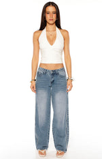 Posey Mid Wash Contrast Seam Wide Leg Jeans Image