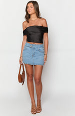Primrose Black Satin Off the Shoulder Crop Top Image