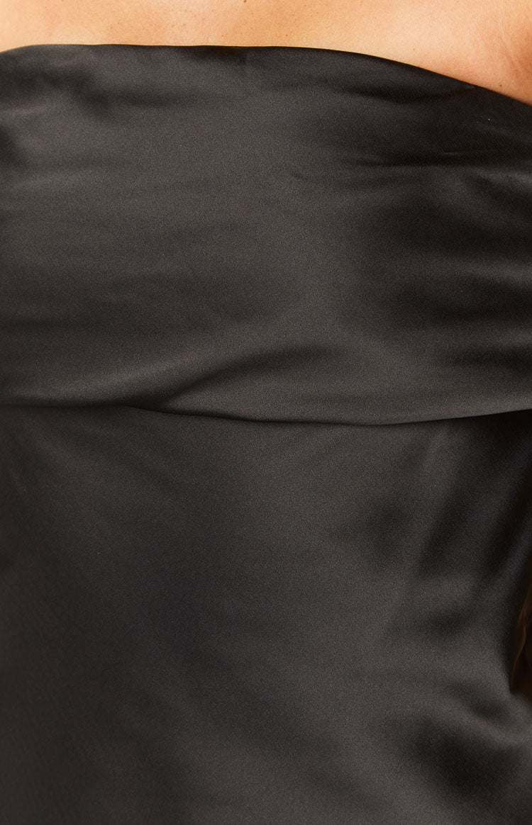 Primrose Black Satin Off the Shoulder Mini Dress Image