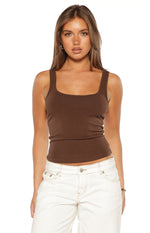 Prue Brown Scoop Neck Tank Top from Beginning Boutique