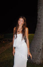 Beginning Boutique Raleigh White Ruffle Strapless Top white strapless top with tiered ruffles and a fitted bodice