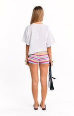 Remie Cream Stripe Knit Shorts Image