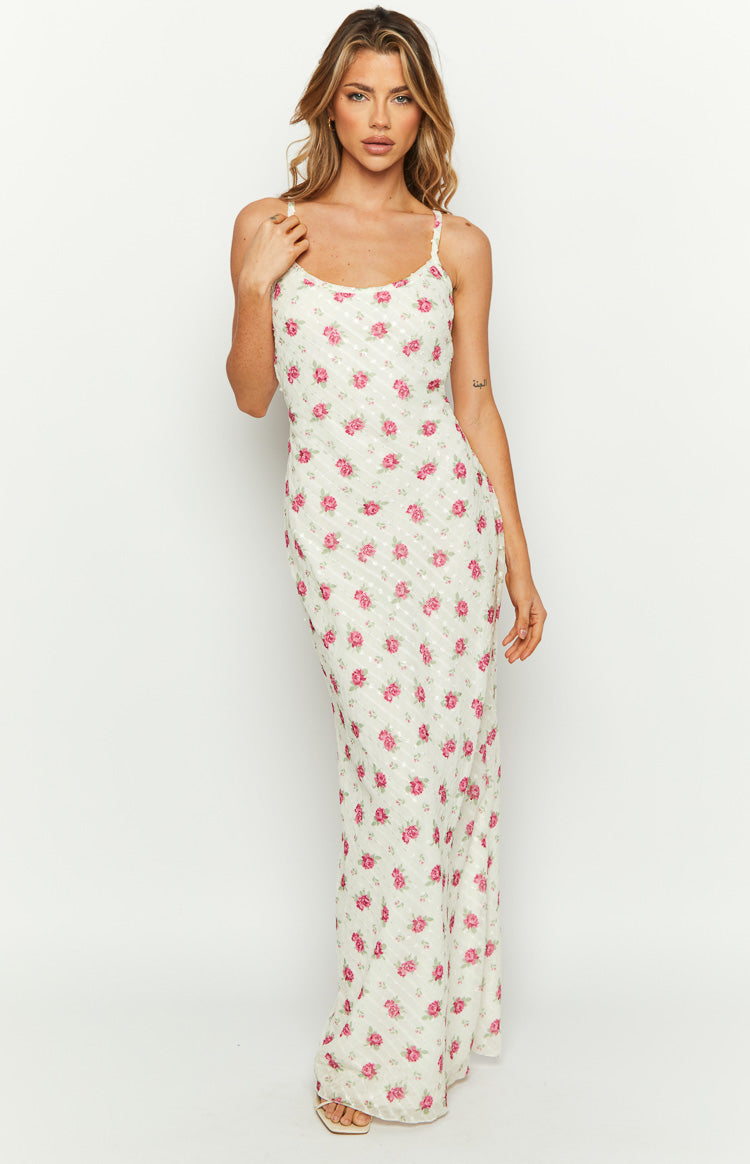 Renesmee White Floral Chiffon Maxi Dress Image