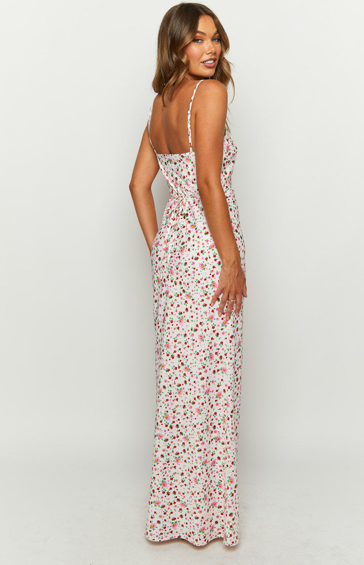 Renesmee White Floral Satin Maxi Dress Image