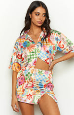 Resort Summer Print Satin Mini Skirt Image