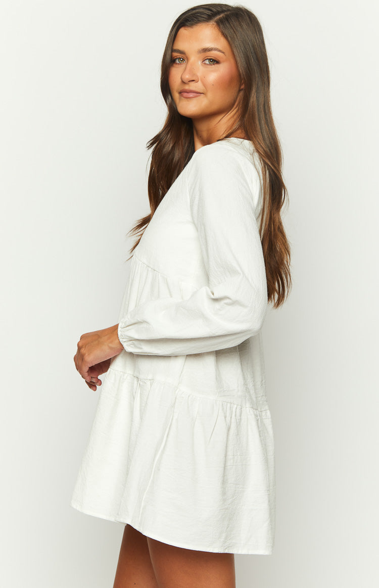 Retta White Long Sleeve Mini Dress Image