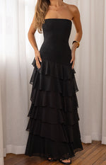 Riles Black Strapless Ruffle Maxi Dress Image
