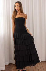 Riles Black Strapless Ruffle Maxi Dress Image