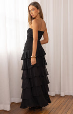 Riles Black Strapless Ruffle Maxi Dress Image