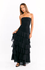 Riles Black Strapless Ruffle Maxi Dress Image