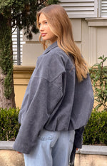 River Steel Grey Suedette Bubble Hem Bomber Jacket Image