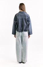 River Steel Grey Suedette Bubble Hem Bomber Jacket Image