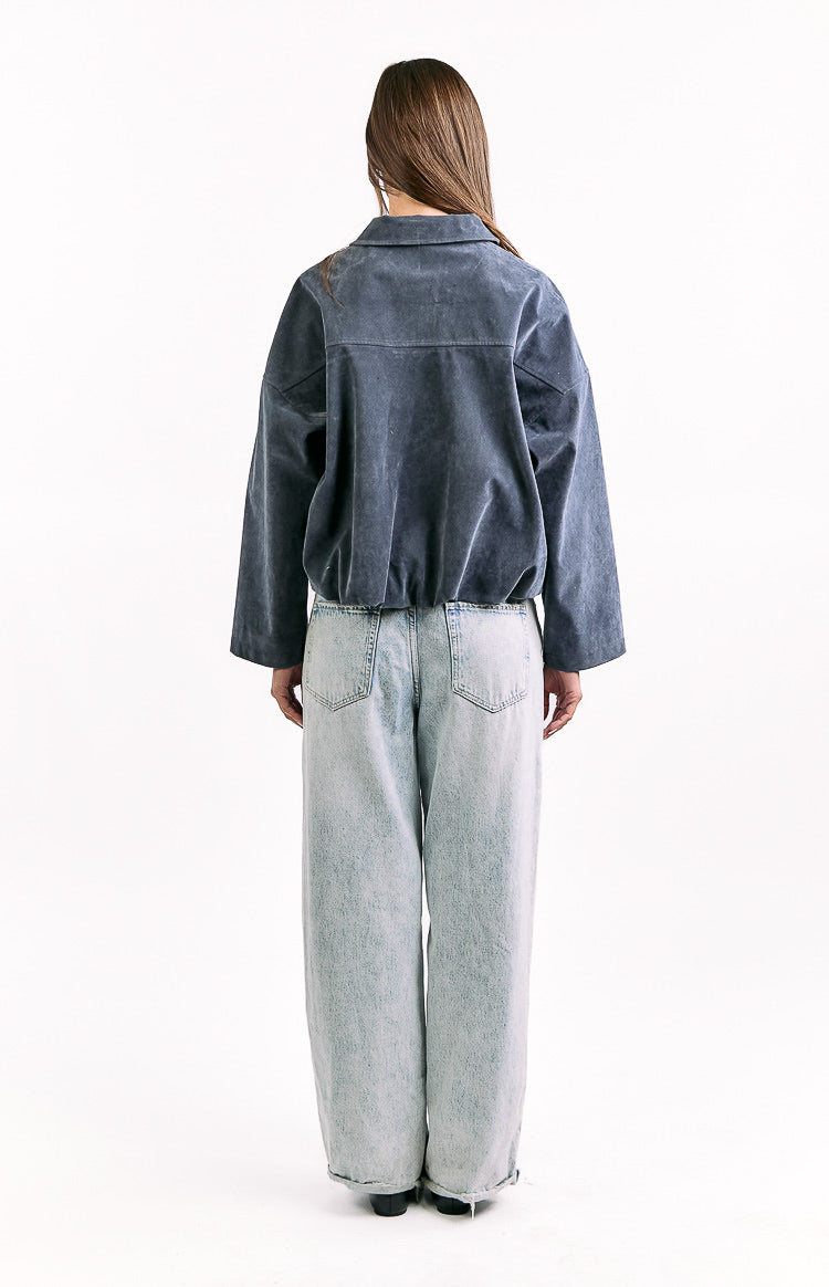 River Steel Grey Suedette Bubble Hem Bomber Jacket Image