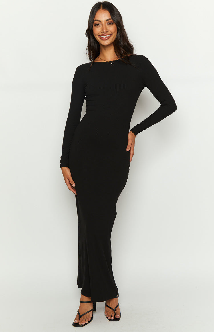 Long black maxi dress with sleeves 2025
