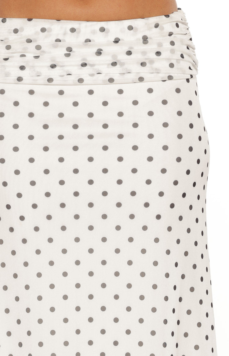 Rozie White Polka Dot Mesh Maxi Skirt | Beginning Boutique AU