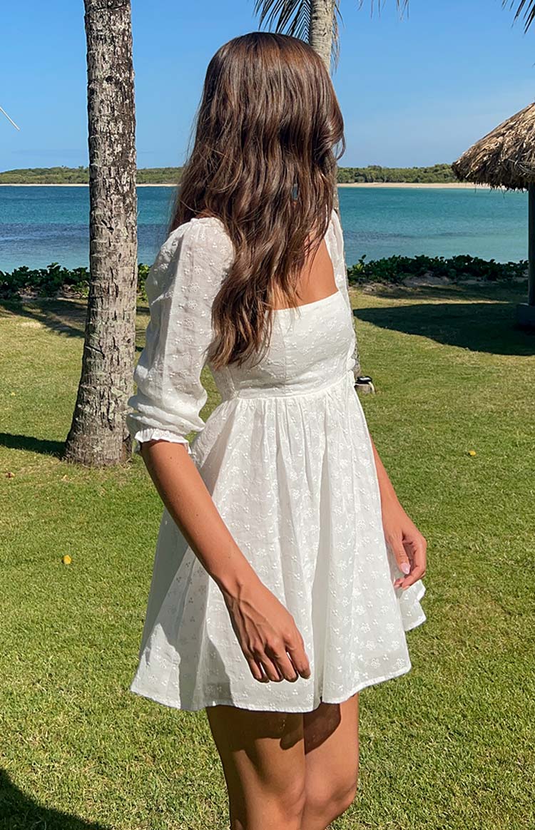 Rubi White Long Sleeve Broderie Mini Dress Image