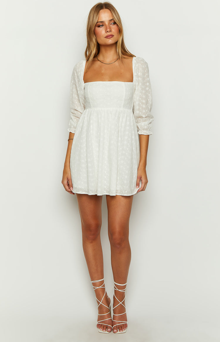 Rubi White Long Sleeve Broderie Mini Dress Image
