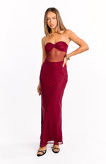 Ryker Wine Strapless Mesh Maxi Dress Image