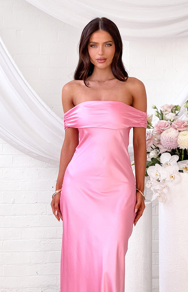 Seraphina Pink Off The Shoulder Maxi Dress – Beginning Boutique