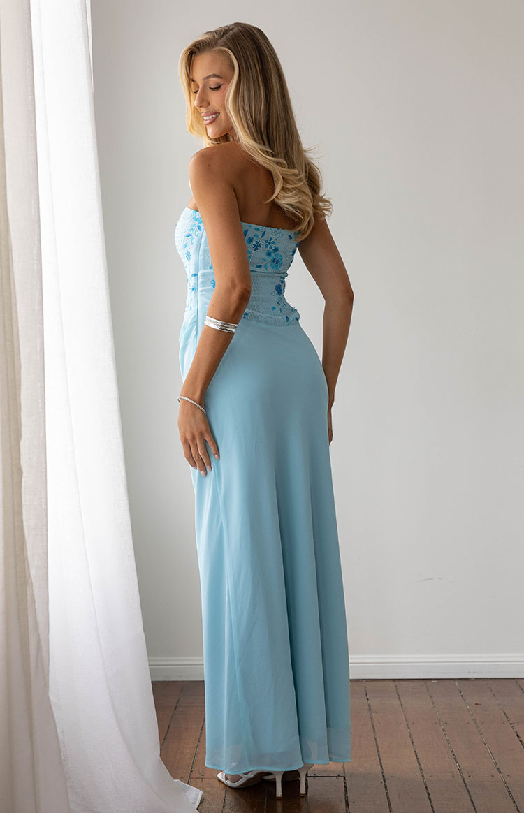 Serenity Blue Strapless Beaded Party Maxi Dress Serenity Blue Strapless Beaded Party Maxi Dress