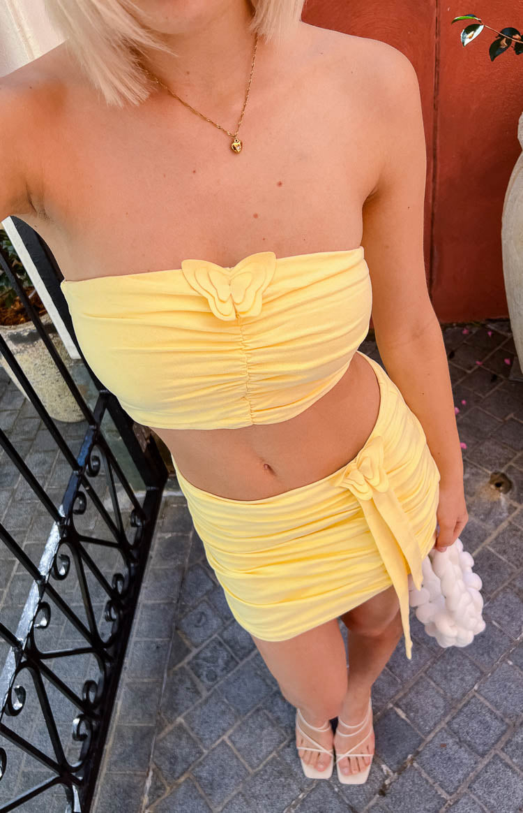 Shar Yellow Butterfly Strapless Top Image