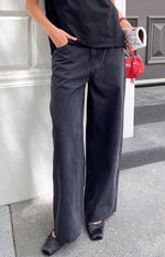 Relaxed fit faded black wide leg boyfriend jeans with a slightly distressed wash