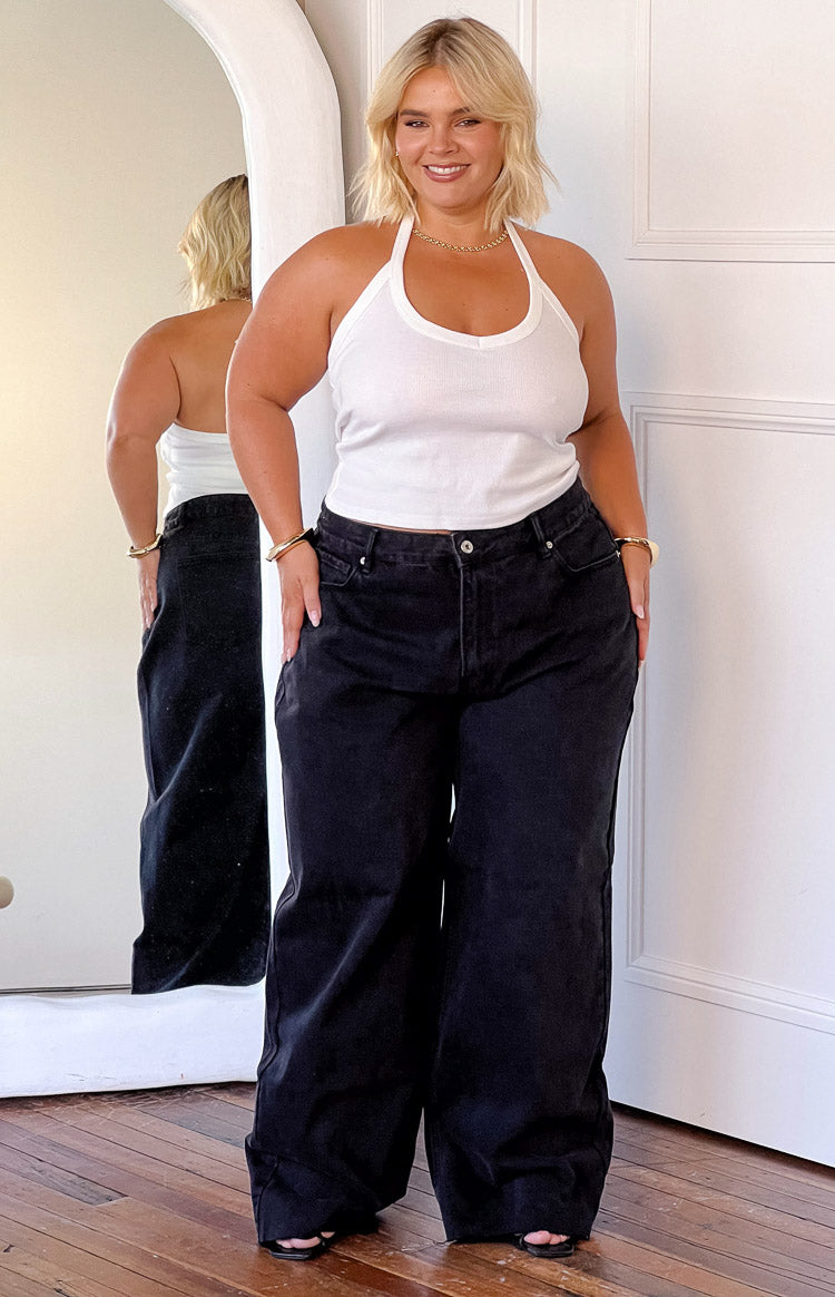 She's Yours Black Wide Leg Boyfriend Jeans