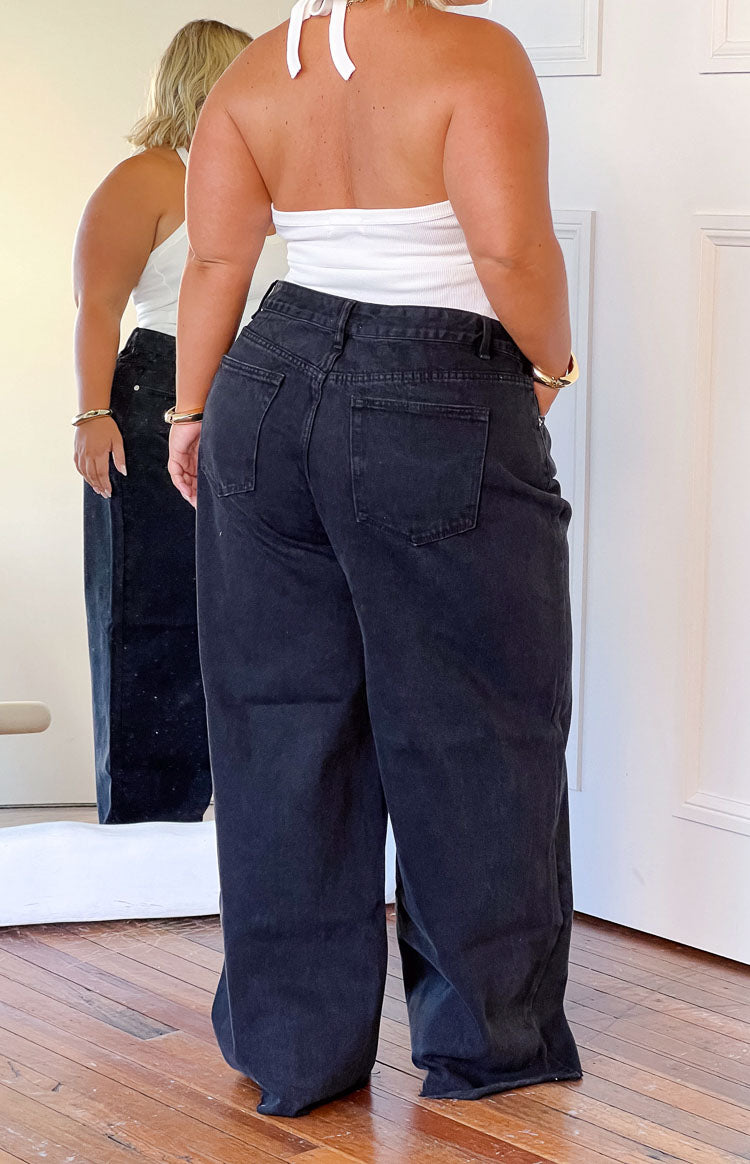 She's Yours Black Wide Leg Boyfriend Jeans - Main Image