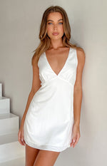 Shimma White Satin Mini Dress Image