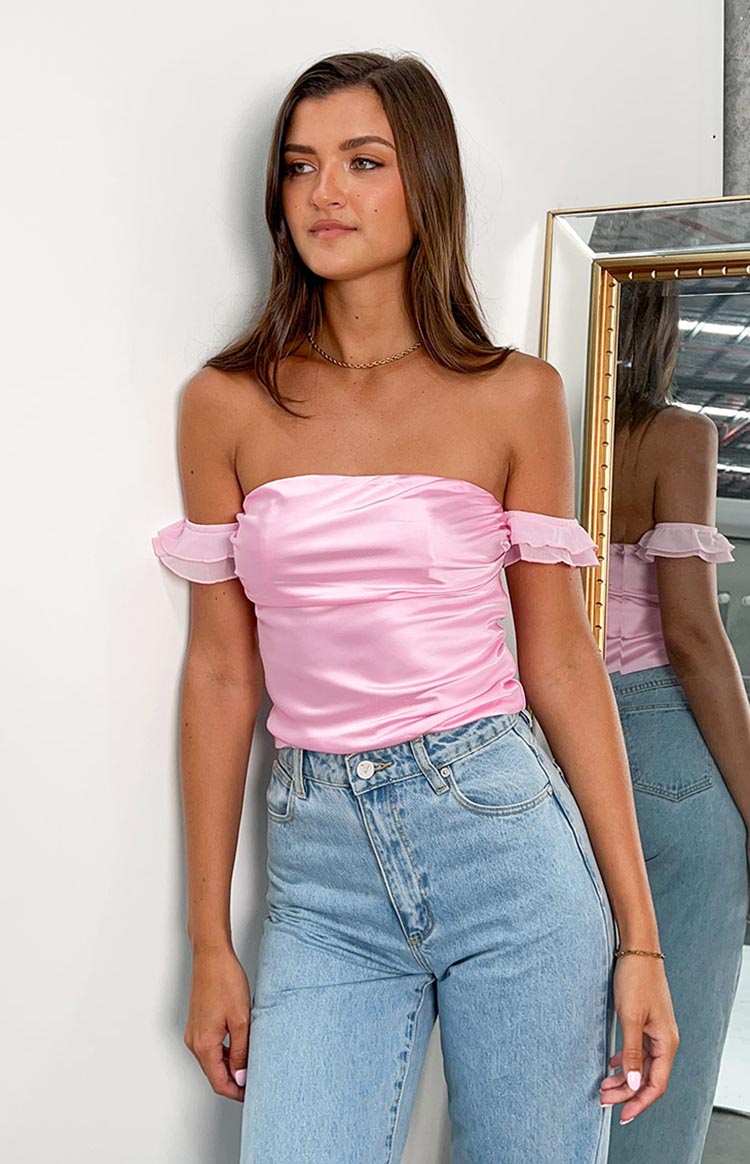 Light pink satin sales top