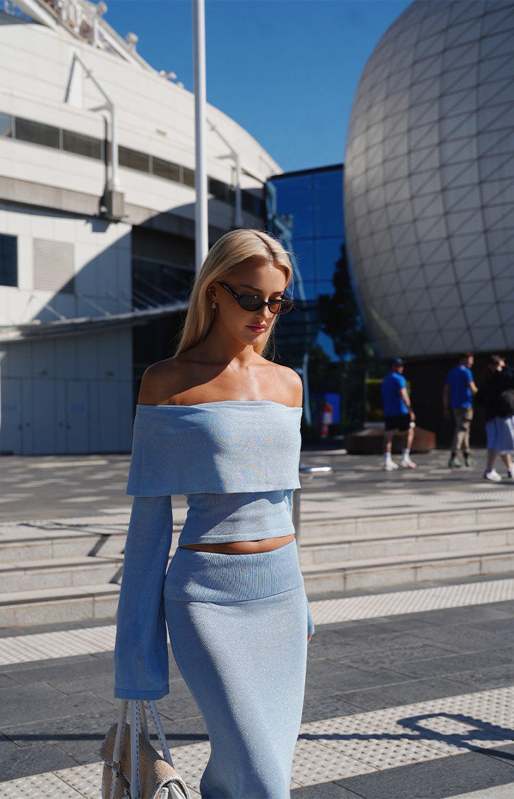 Simona Blue Maxi Knit Skirt Image