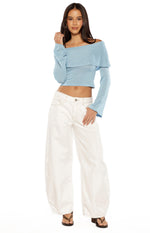 Simona Blue Long Sleeve Off Shoulder Knit Top Image