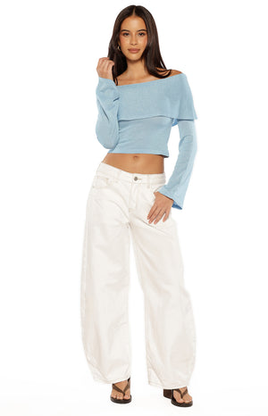 Simona Blue Long Sleeve Off Shoulder Knit Top