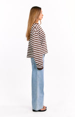 So Breezy Chocolate Stripe Long Sleeve Top Image
