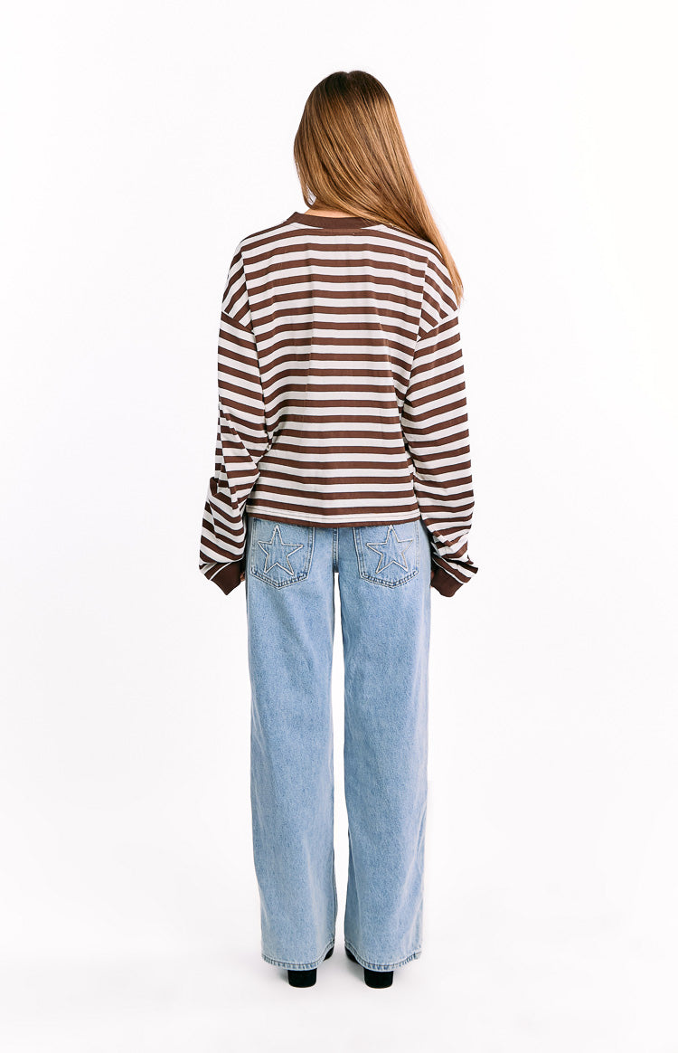 So Breezy Chocolate Stripe Long Sleeve Top Image