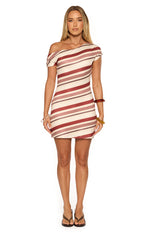 Sophus Cream Stripe Off Shoulder Mini Dress Image
