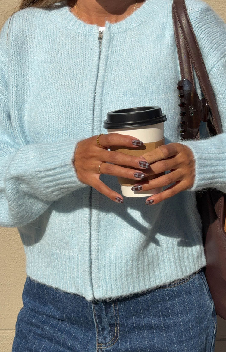 Stacey Light Blue Zip Knit Cardigan Image