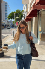 Stacey Light Blue Zip Knit Cardigan Image